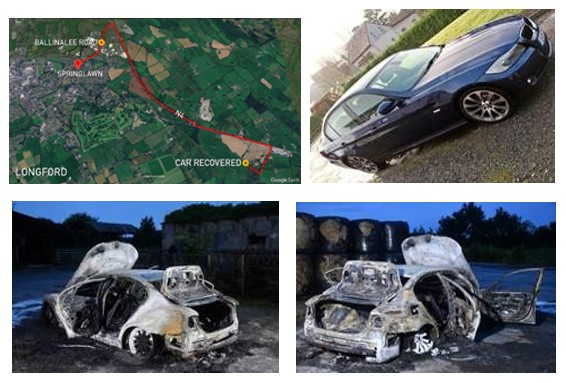 Photos of a car burnt out 